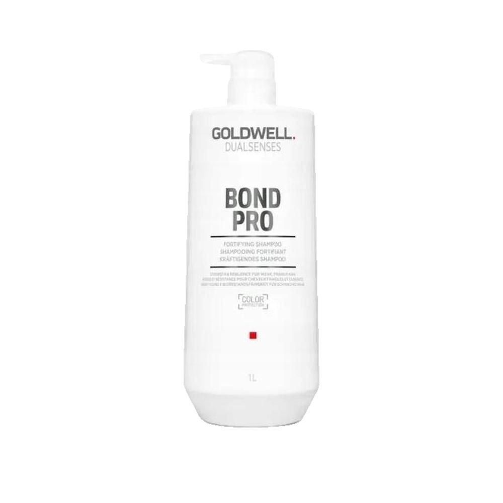Weißer Goldwell Dualsenses Bond Pro Shampoo-Behälter mit Pumpe. Schriftzug: BOND PRO, 1L.