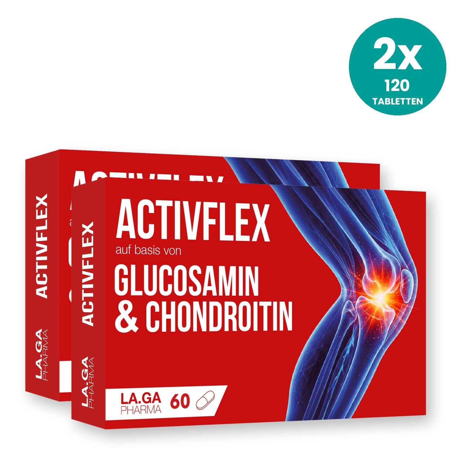 Zwei Packungen ACTIVFLEX mit Glucosamin & Chondroitin, 120 Tabletten pro Packung.
