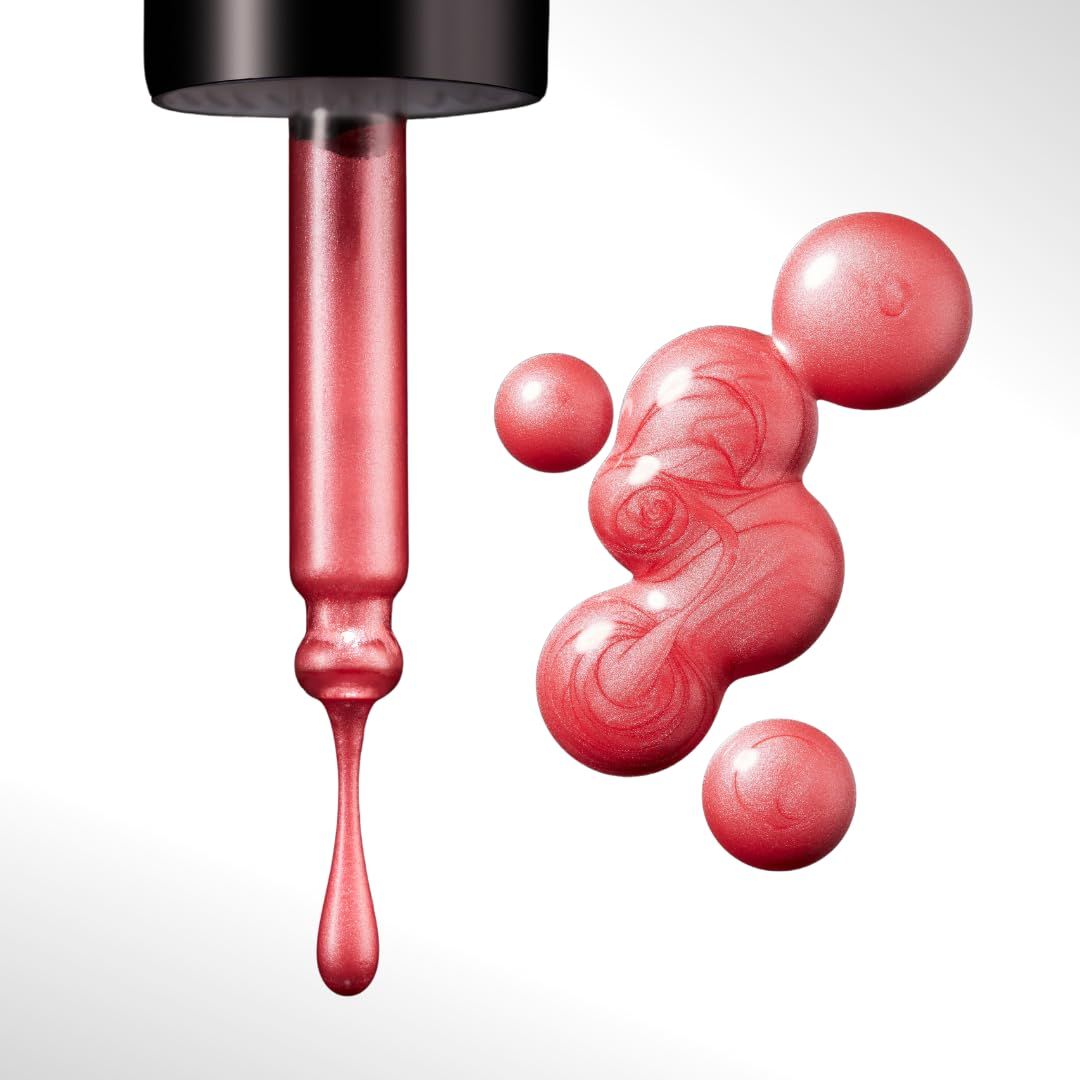 Applikator mit rosa Flüssigkeit. Rosa Tropfen. Produktname und Marke nicht sichtbar.