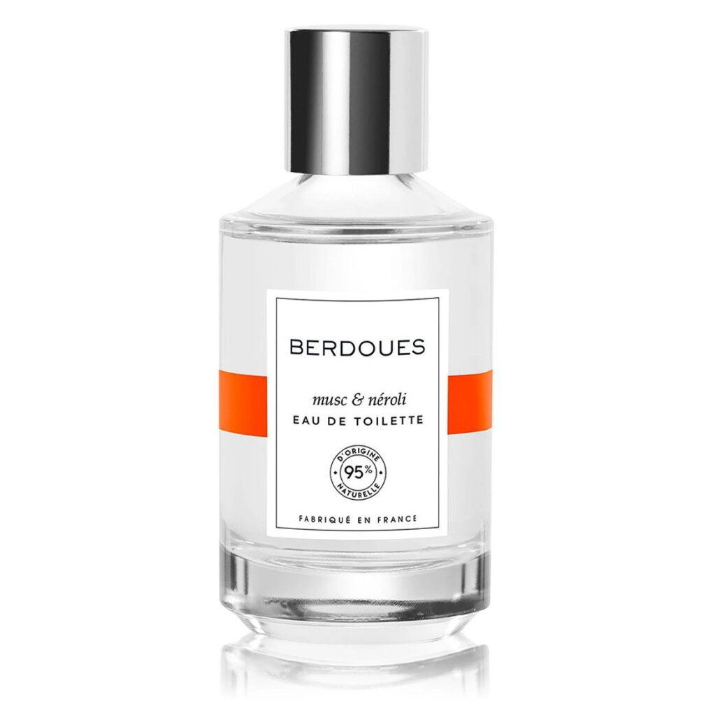 Parfums Berdoues Musc & Néroli Eau de Toilette Flakon mit orangefarbenem Band.