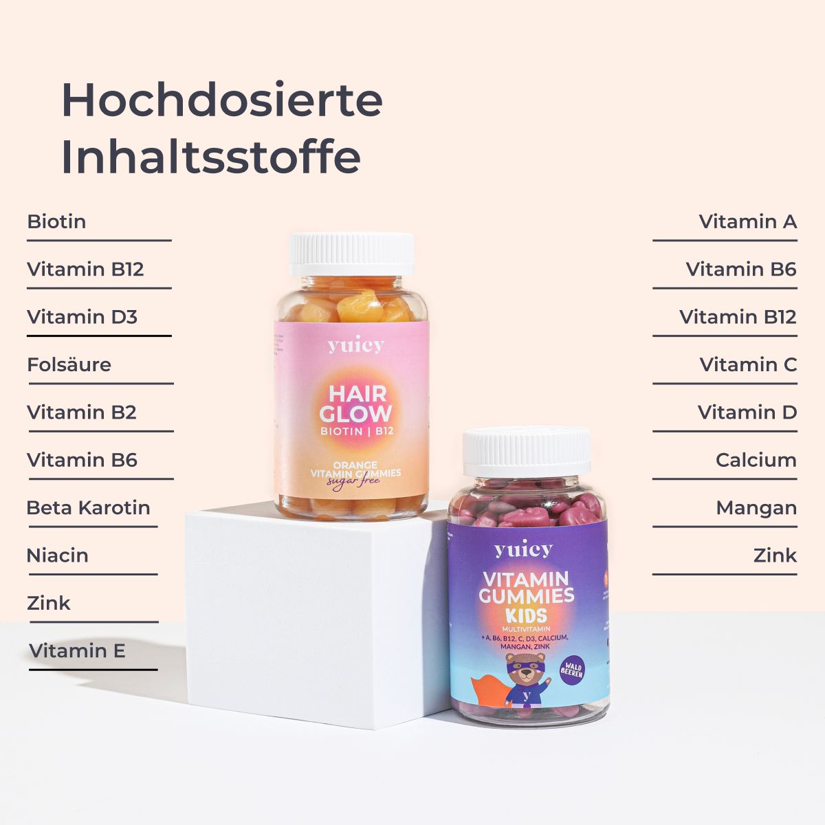 yuicy Hair Glow & Kids Multivitamin | Hochdosierte Vitamin Fruchtgummies | vegan