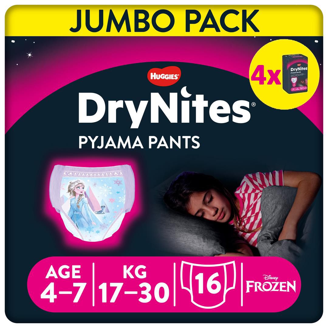 Huggies DryNites Pyjama Pants. Windelhosen für Mädchen. Alter 4-7 Jahre, 17-30kg. Jumbo Pack. 4 Packungen.