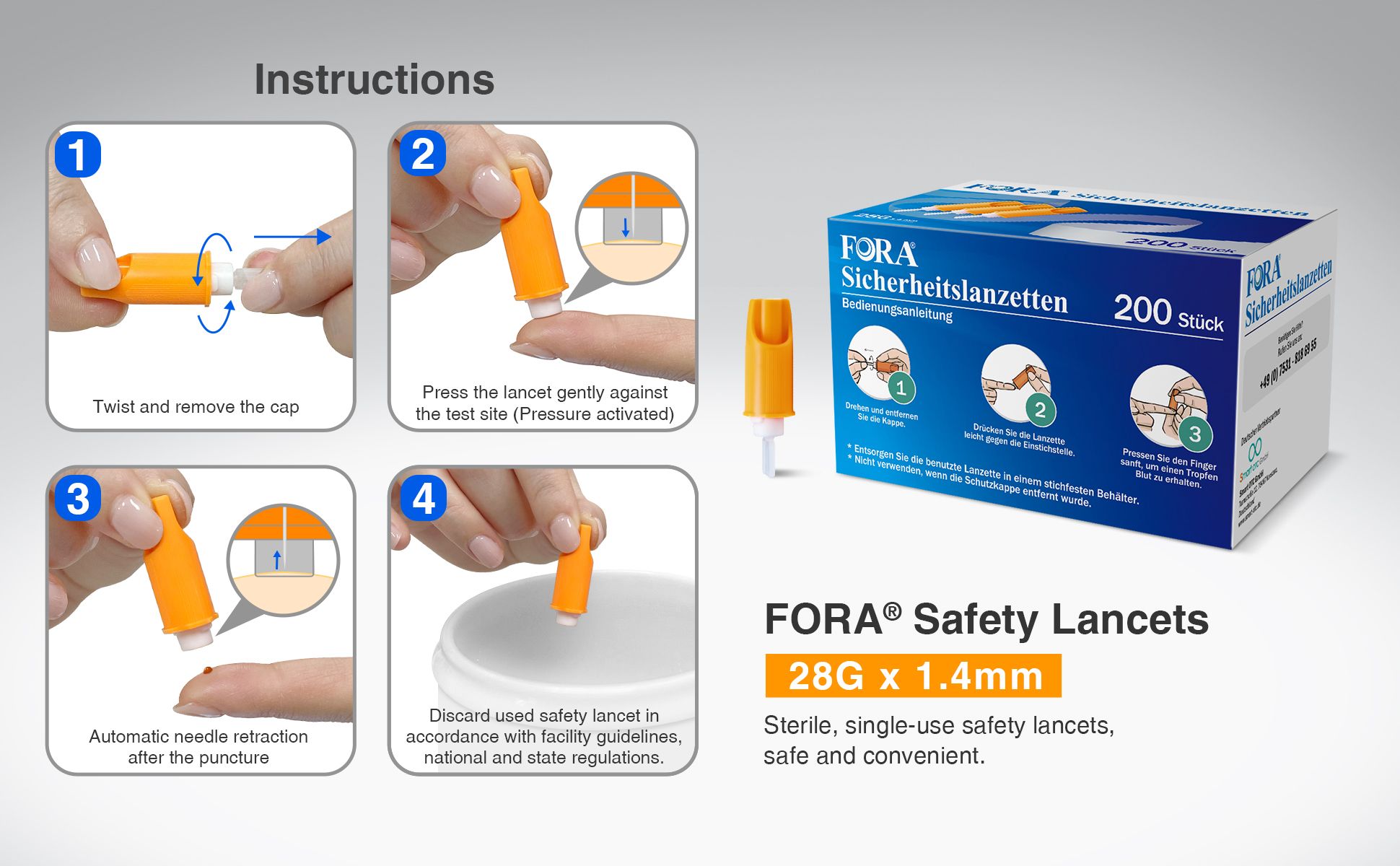 FORA Sicherheitslanzetten - 28G (200 Stück)