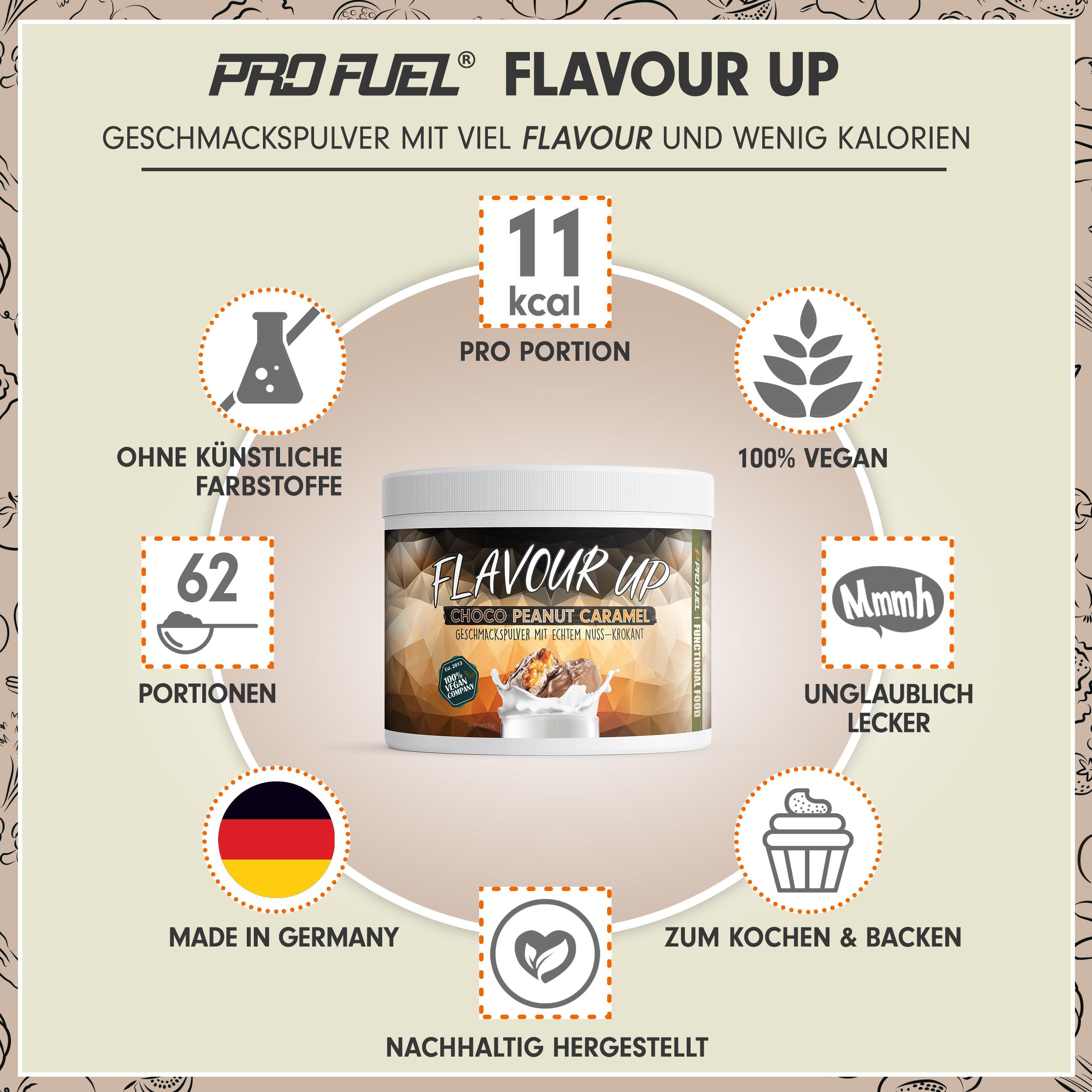 ProFuel - FLAVOUR UP Geschmackspulver - Choco Peanut Caramel - nur 11 kcal pro Portion