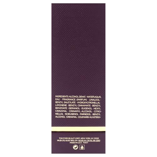 Rückseite der Verpackung. Zutatenliste. Aufschrift: Tom Ford. Hergestellt in den USA.