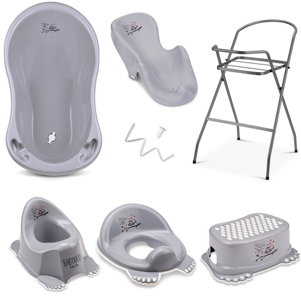Babykajo 7 Set Baby Badewanne mit Gestell + Sitz + Abfluss + Töpfchen + Hocker + Toilettentrainer