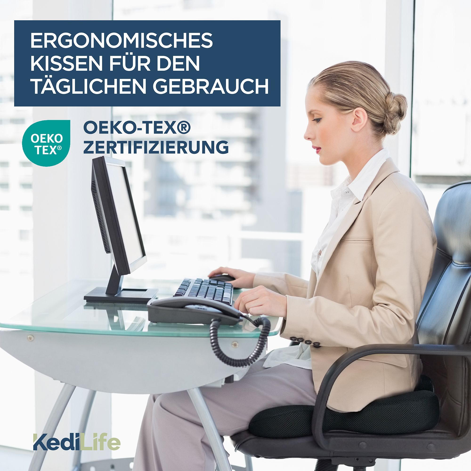 KediLife Ergonomisches Sitzkissen - Sitzkissen Bürostuhl und Autositz aus Memory Schaum