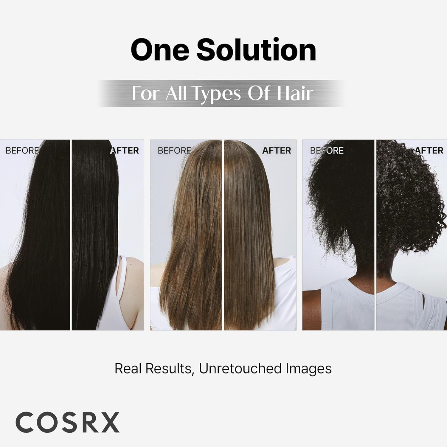 Vorher-Nachher-Vergleich von Haaren nach Anwendung von COSRX.