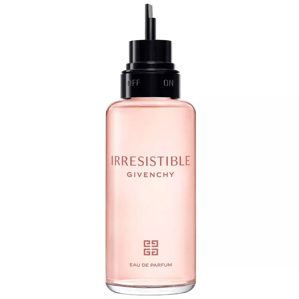 Rosa Flakon mit schwarzem Sprühkopf. Schriftzug Irresistible Givenchy. Eau de Parfum.