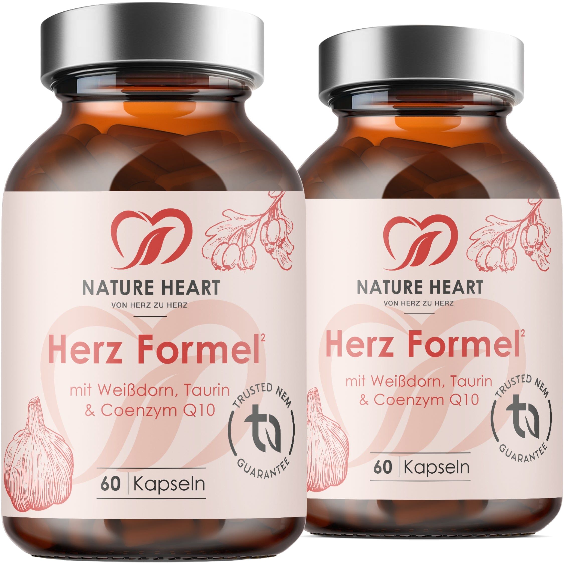 Zwei Flaschen Nature Heart Herz Formel, 60 Kapseln pro Flasche.