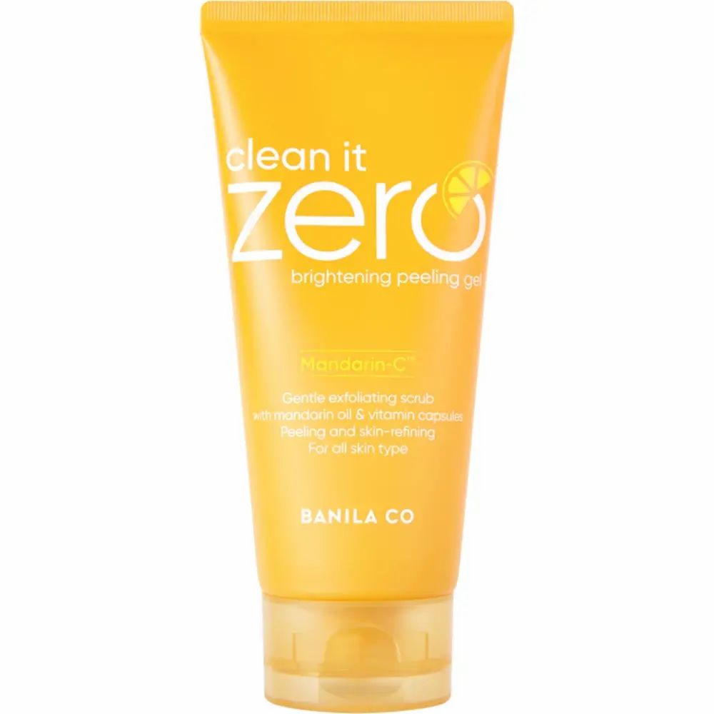 Orange Tube mit "Clean it Zero" Aufschrift, Mandarine-C Peeling Gel für alle Hauttypen.
