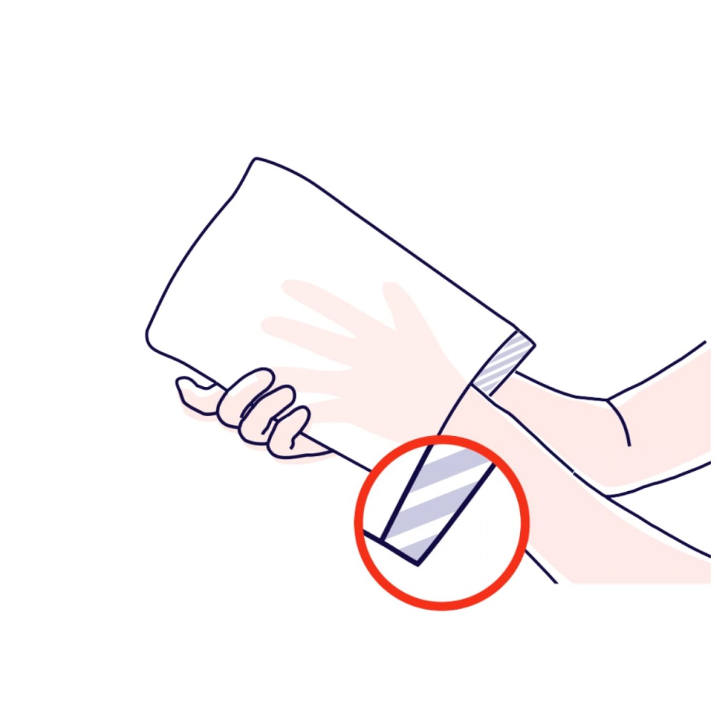 Illustration: Person verwendet einen Waschhandschuh. Detailansicht: Waschhandschuh mit Folie.