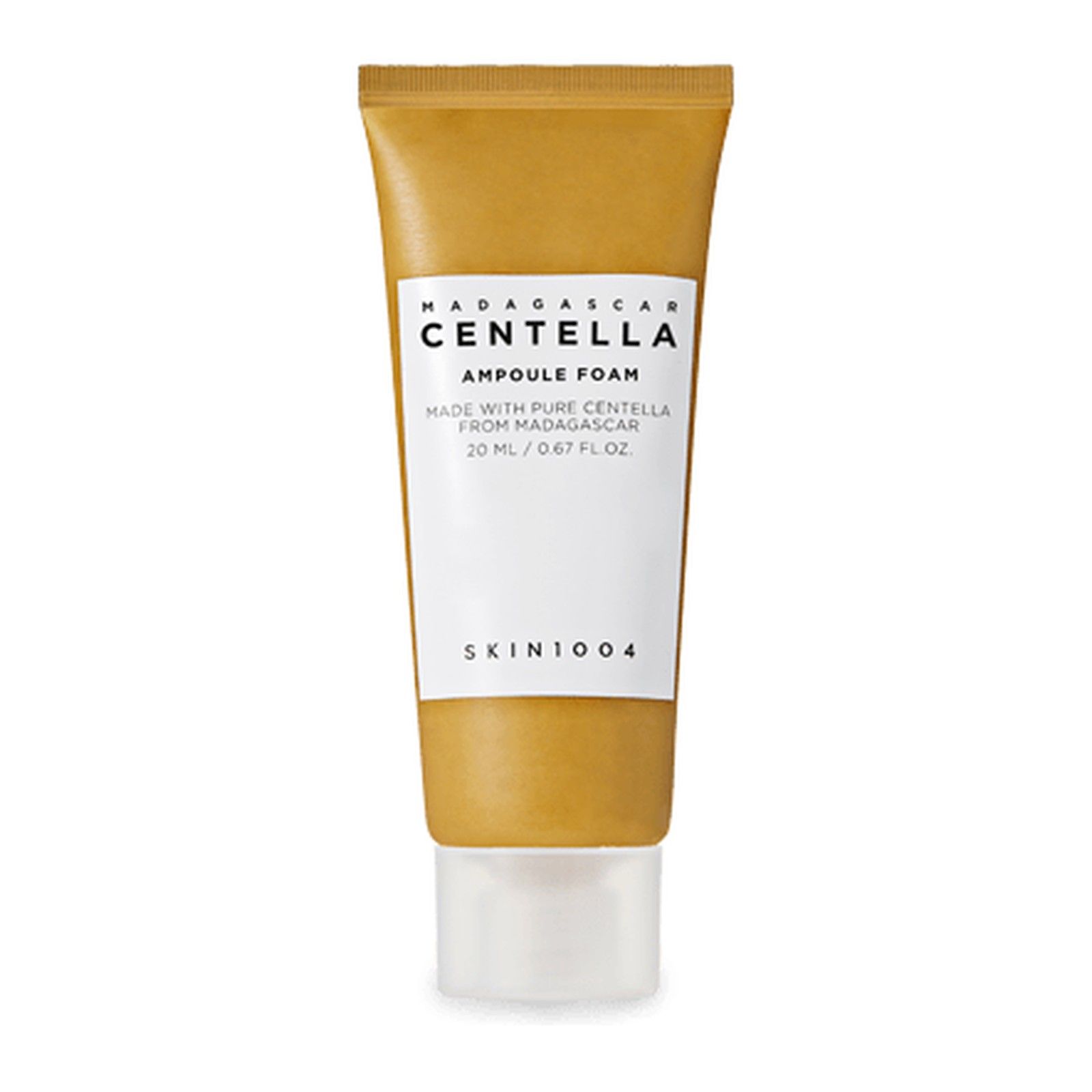 Kleine goldene Tube mit weißem Etikett, SKIN1004 Centella Ampoule Foam, 20ml.
