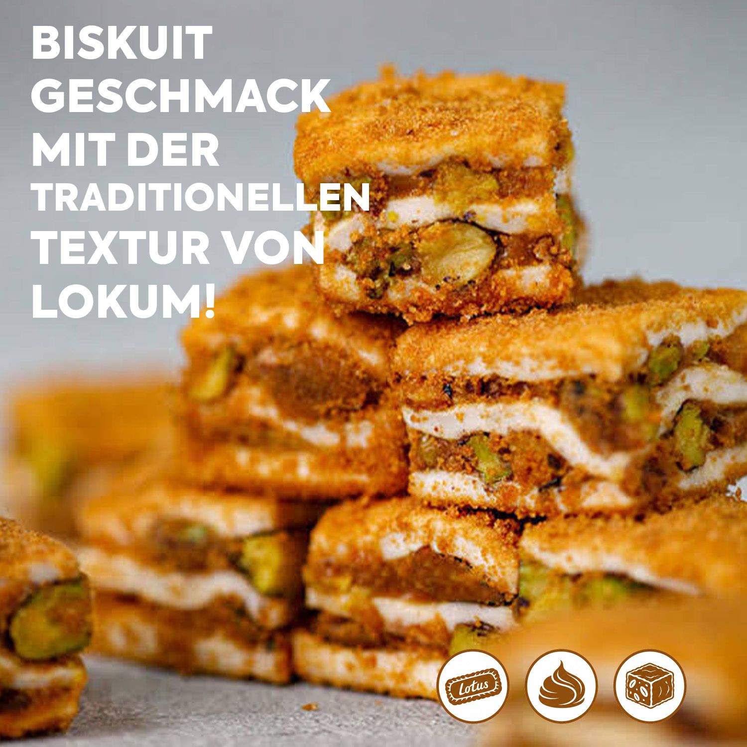 WeNatur Pistazien, Lotus Biscoff und Zimt Lokum