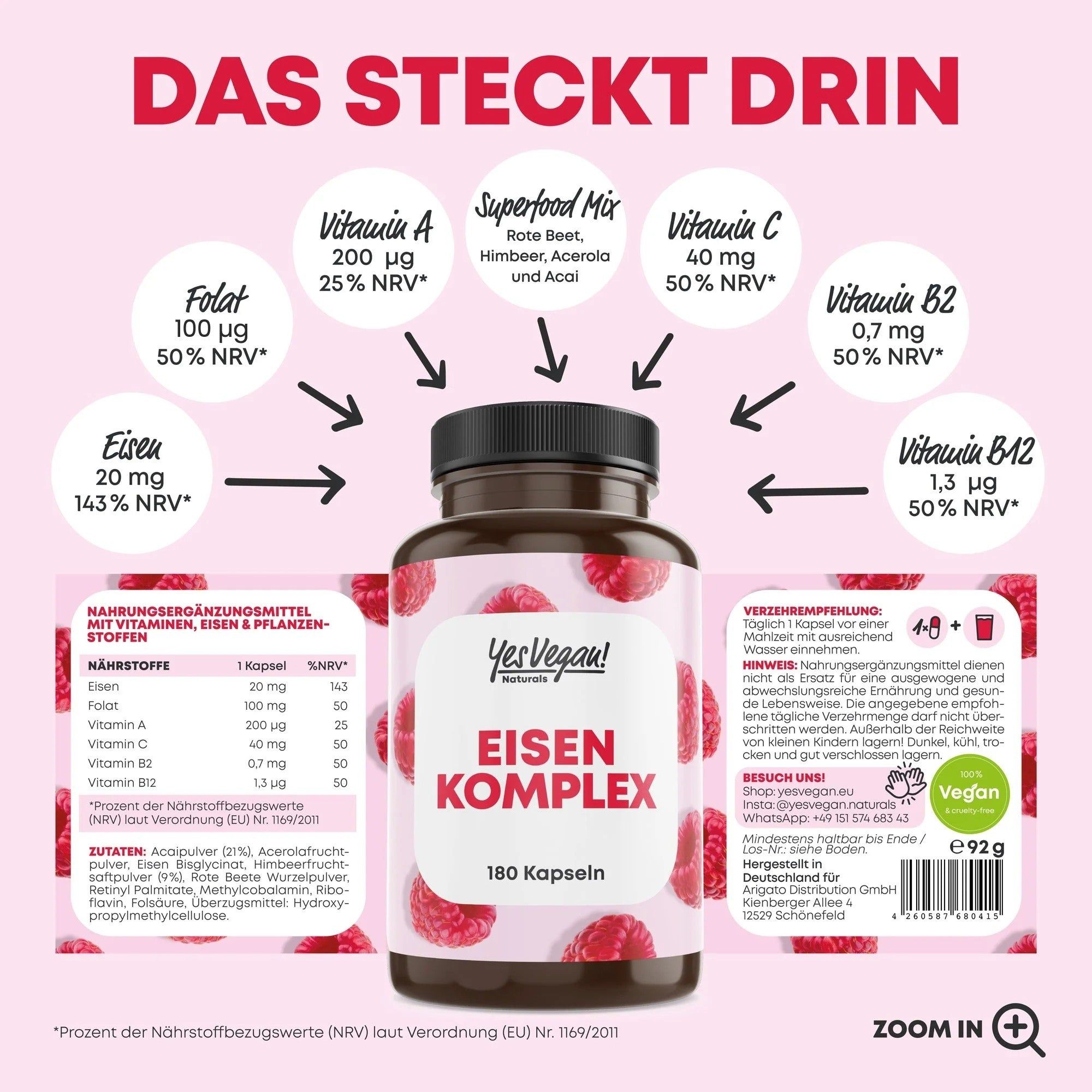 Flasche mit "Eisen Komplex" Nahrungsergänzungsmitteln, 180 Kapseln.