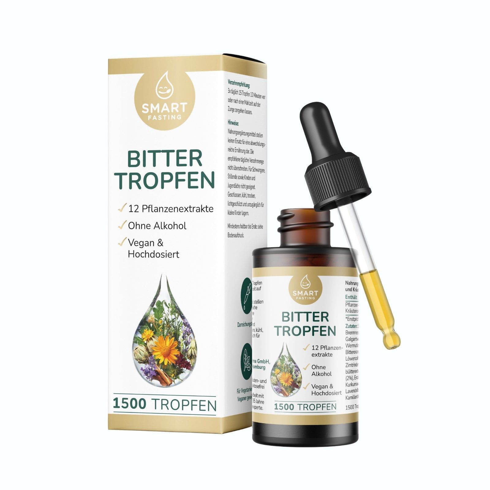 Smart Fasting® Bittertropfen - Ohne Alkohol - 12 Pflanzenextrakte - vegan - hochdosiert