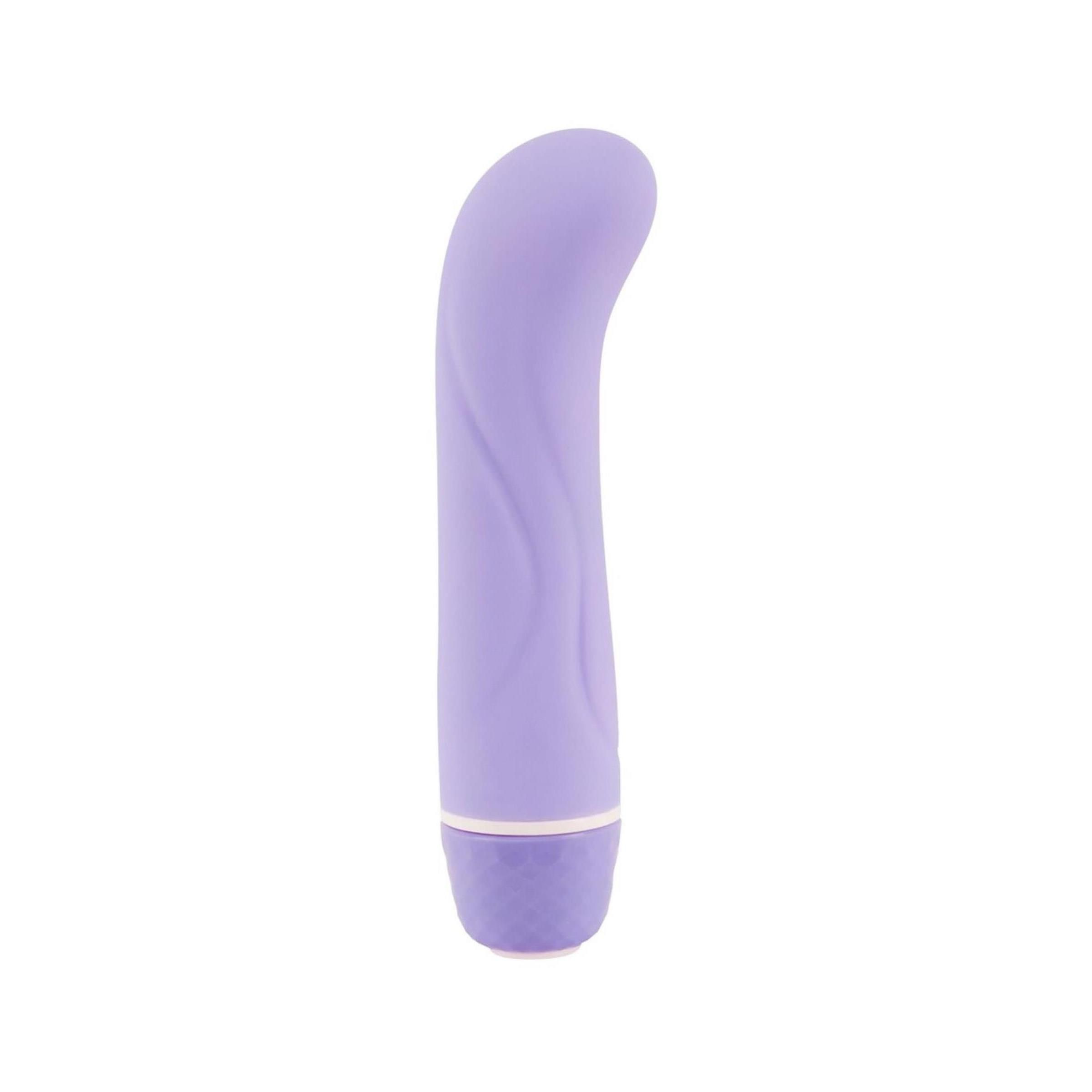 Lila Mini G-Punkt Vibrator mit geschwungenem Design und geripptem Sockel.