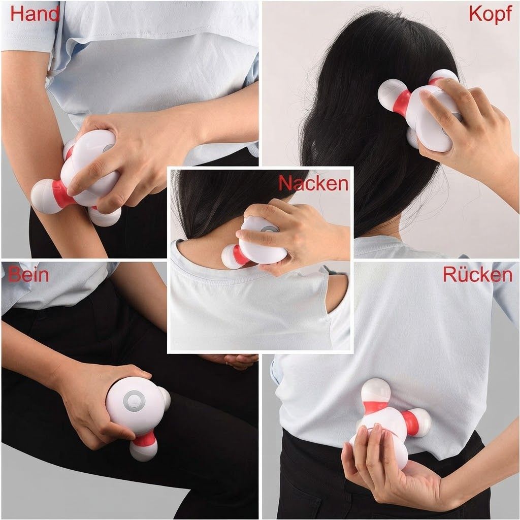 Massagegerät im Handschuhdesign mit Verpackung und Produktabbildung.