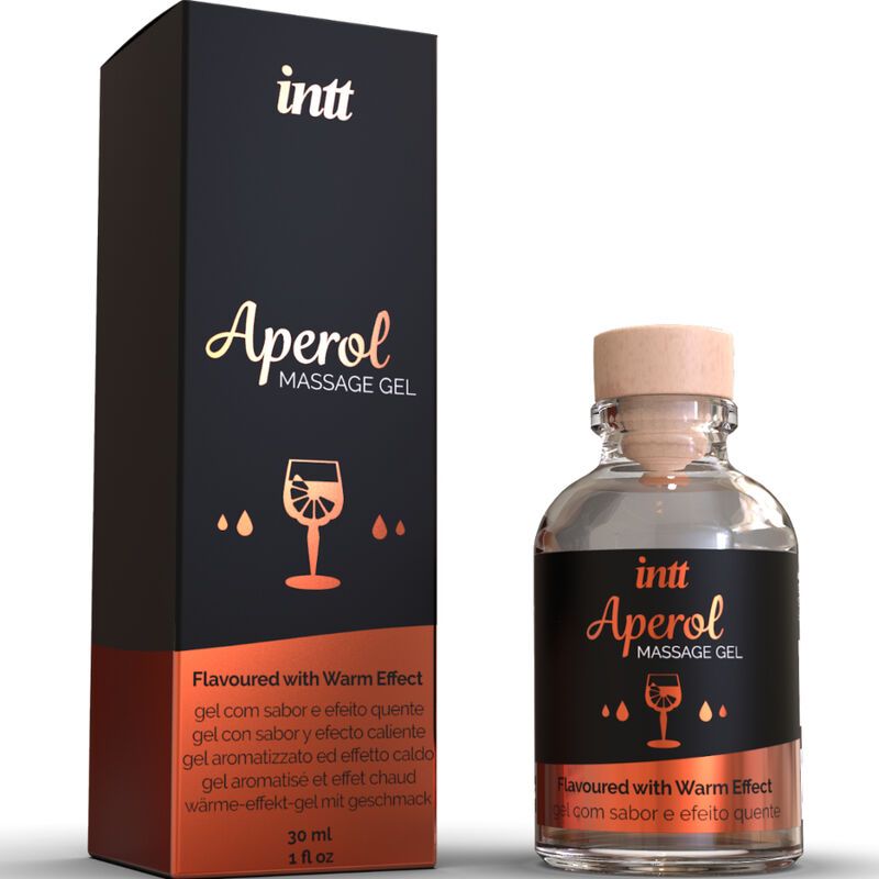 Massagegel-Flasche und Kartonverpackung, 30 ml, mit warmem Effekt.