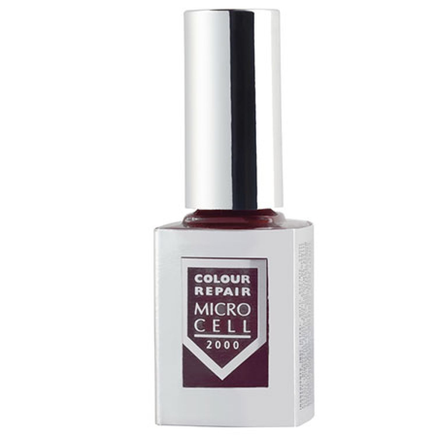 Nagellackflasche mit silbernem Deckel. Aufschrift: Colour Repair Micro Cell 2000.