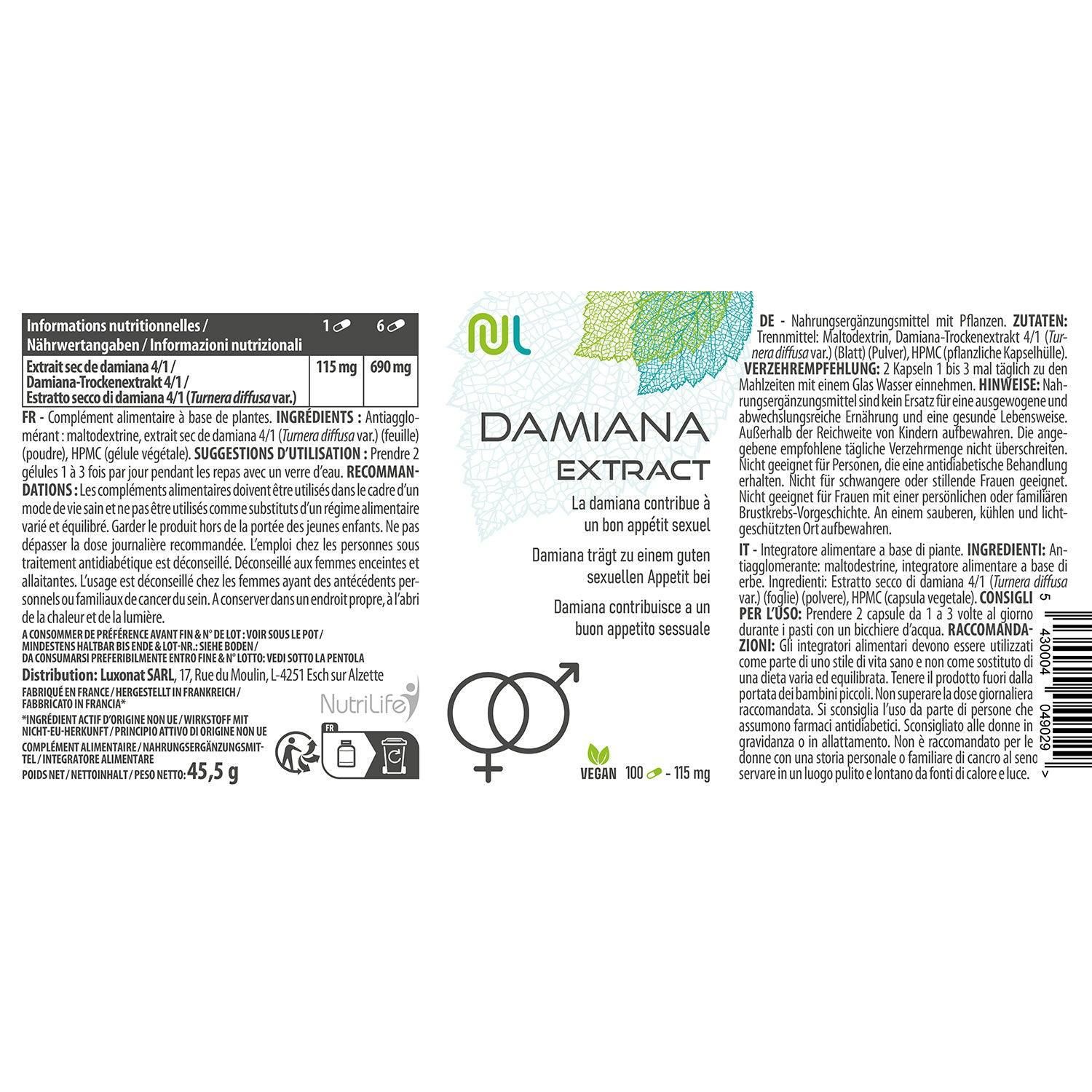 NutriLife Damiana-Extrakt - Wohlbefinden und Vitalität - vegan