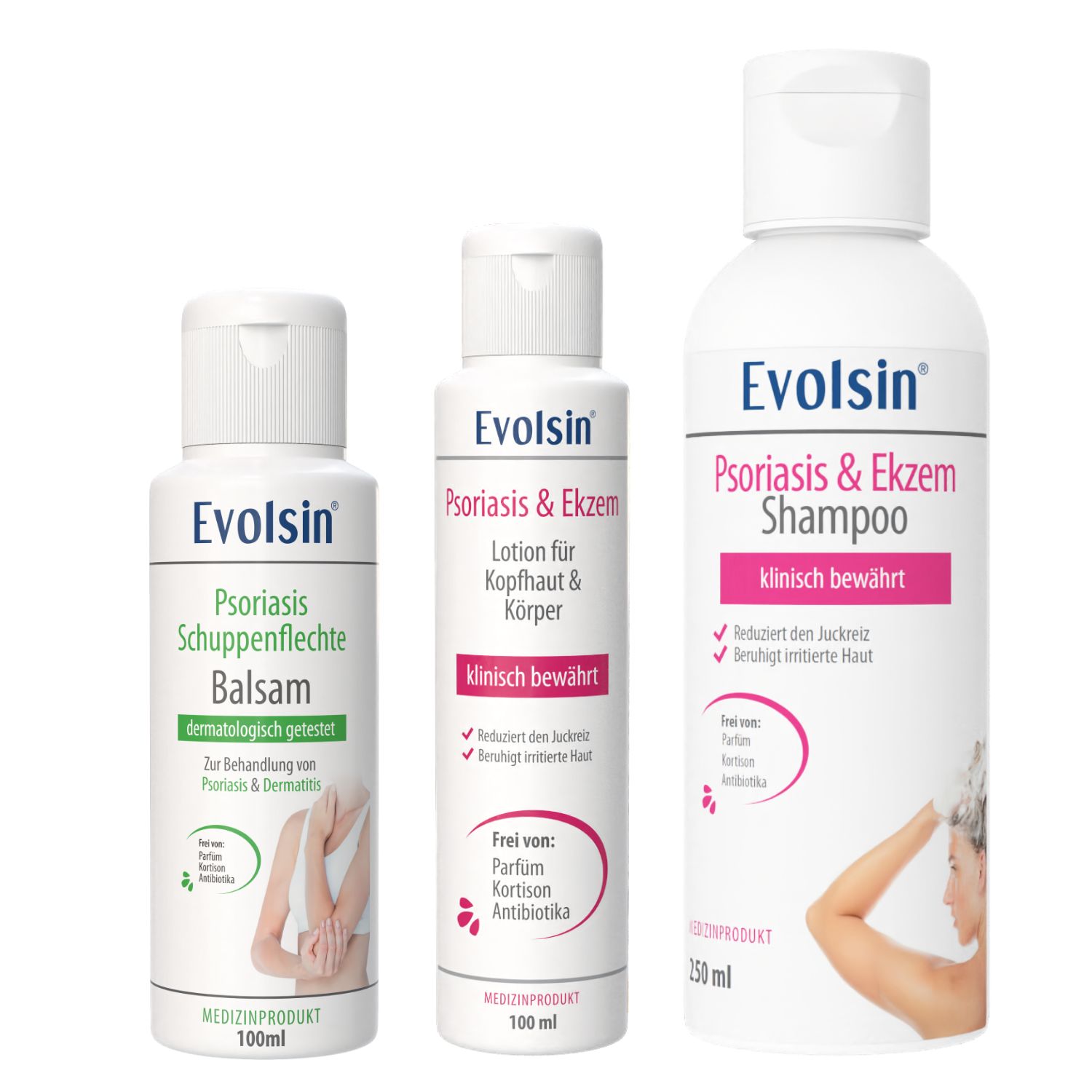 Evolsin® Psoriasis Intensiv Bundle (Balsam + Lotion + Shampoo) - gegen Juckreiz OHNE Kortison