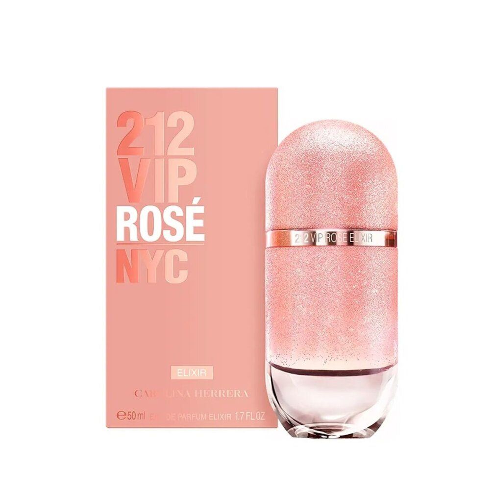Rosafarbener Flakon und Verpackung. Aufschrift: 212 VIP Rosé NYC. Marke: Carolina Herrera. Flakon: 1.7 FL OZ.