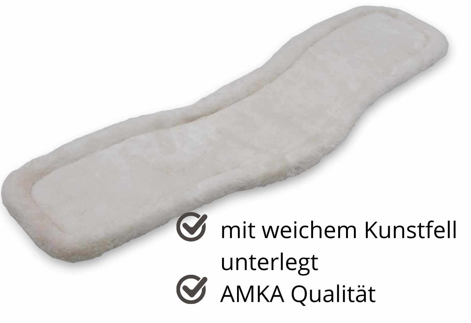Weicher Sattelgurt aus Kunstfell. AMKA Qualität. Unterlegt mit weichem Kunstfell.