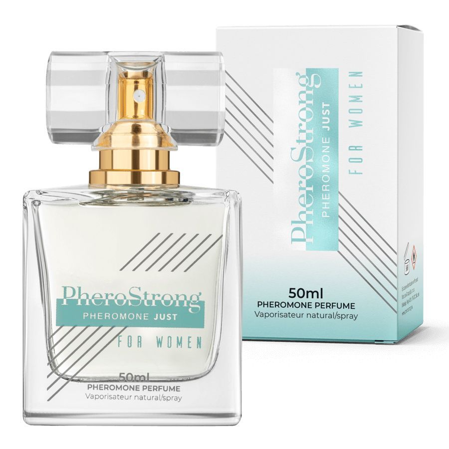PheroStrong Pheromon Parfüm für Damen, 50ml Flakon mit Sprühkopf und Umverpackung.