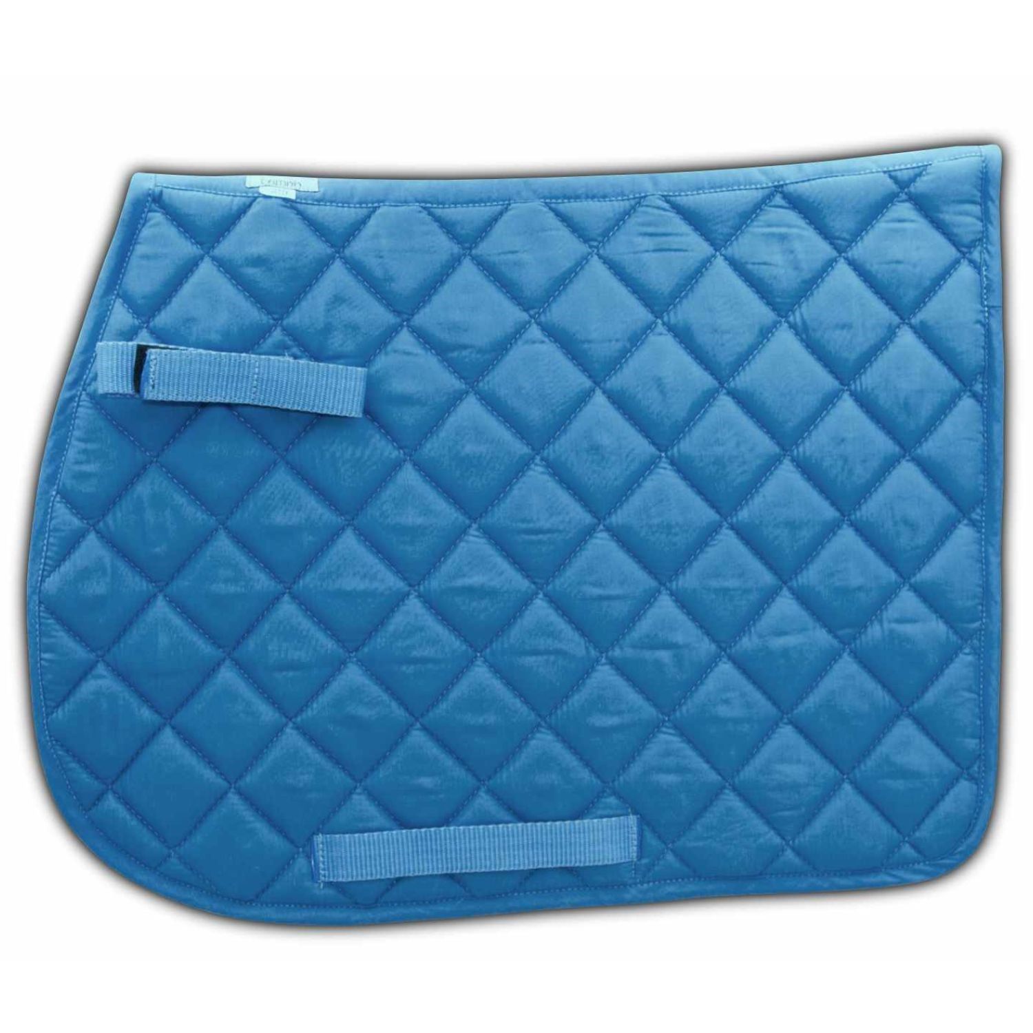 Türkis Schabracke mit Schlaufen. Quadratisches Steppmuster. Baumwolle. Rechteckige Form mit abgerundeten Ecken.