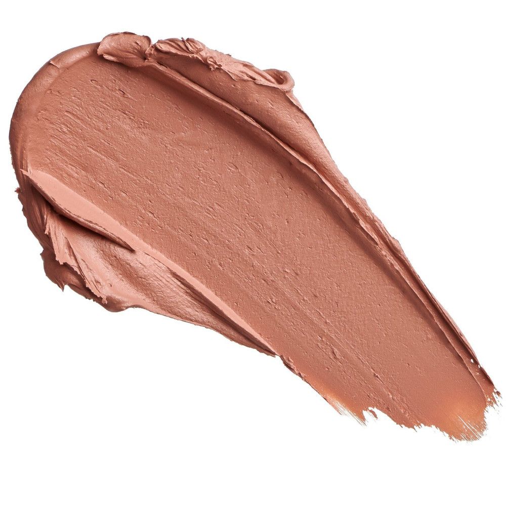 Ausgestrichene Lippenstiftprobe in einem hellbraunen Farbton. Die Textur ist cremig und deckend.