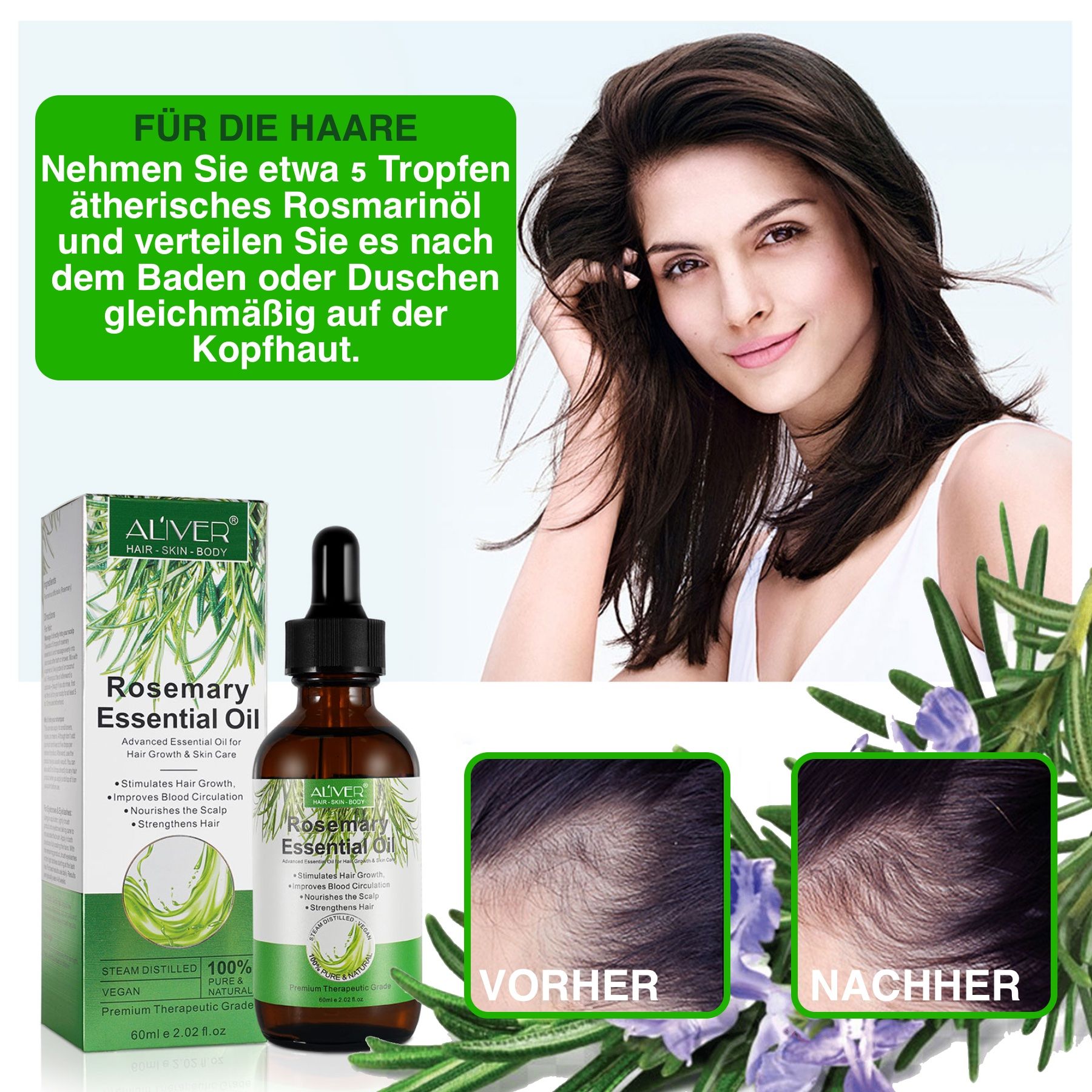 ALIVER Rosmarinöl Ätherisches Öl Haaröl für Haarpflege und Haarwachtstum