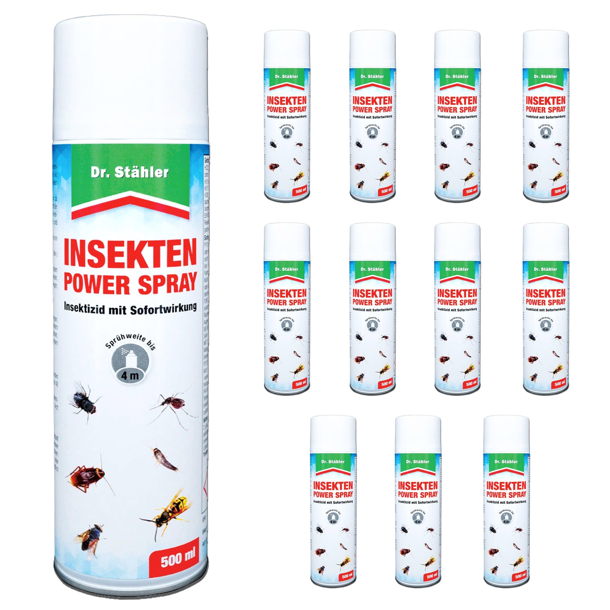 Dr. Stähler Insekten Power Spray 500ml Dose und zehn kleinere Dosen.