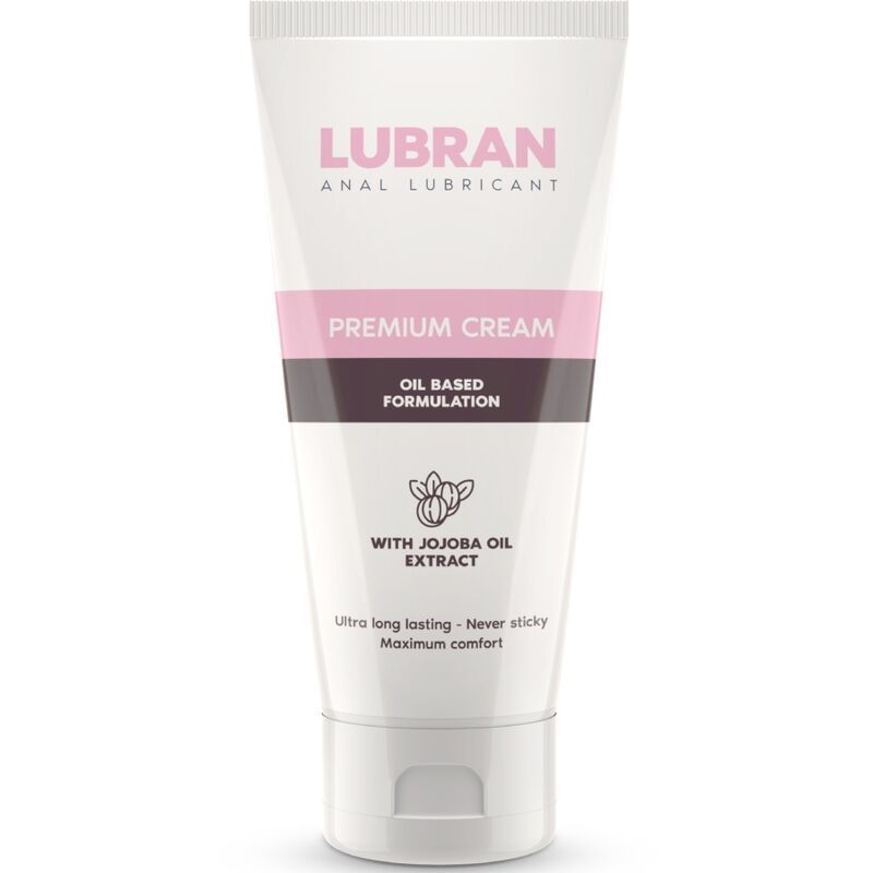 Tube mit Lubran Anal-Gleitgel, Jojobaöl-Extrakt, Premium-Creme, ölbasierte Formulierung.