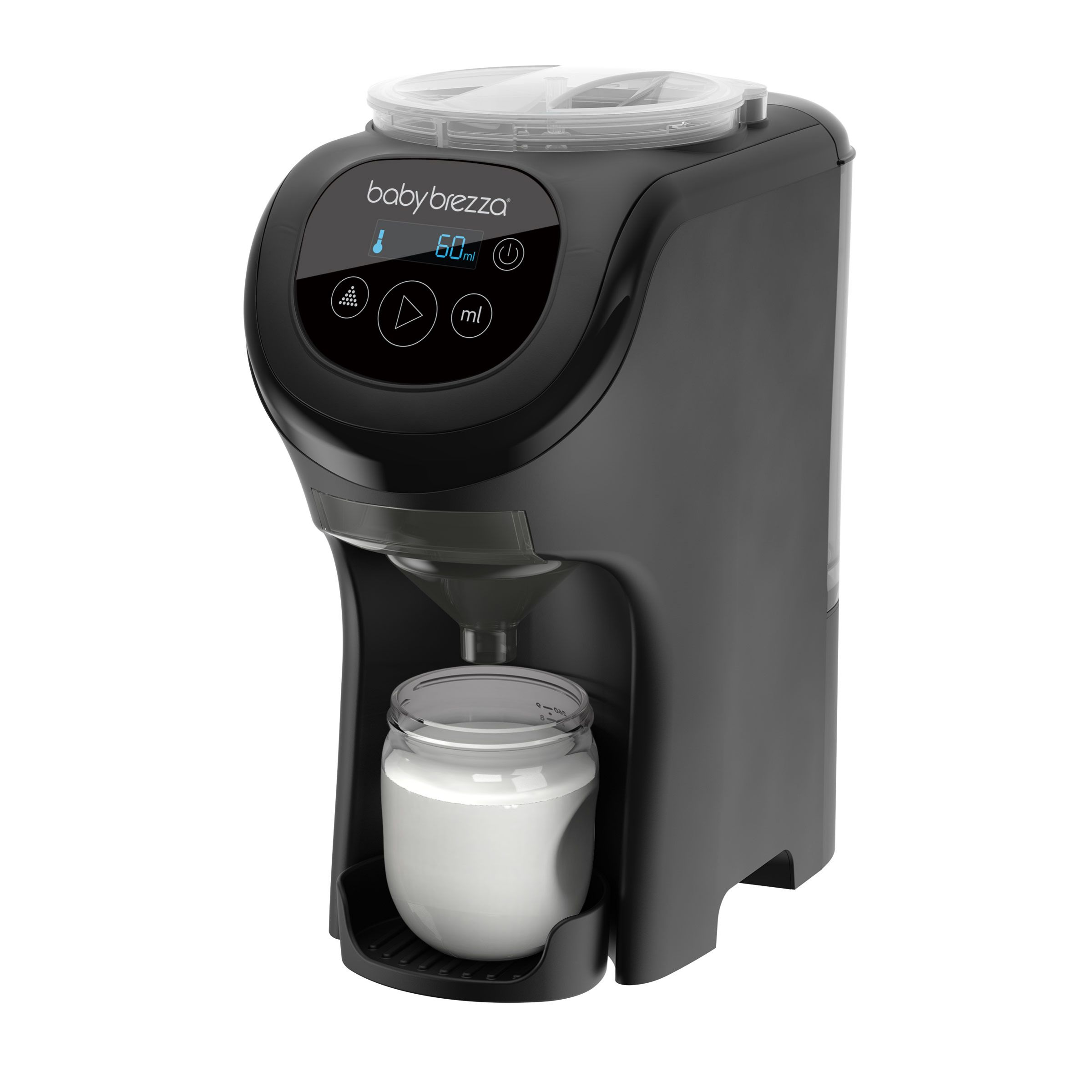 Baby Brezza Milchzubereiter mit gefülltem Glas.