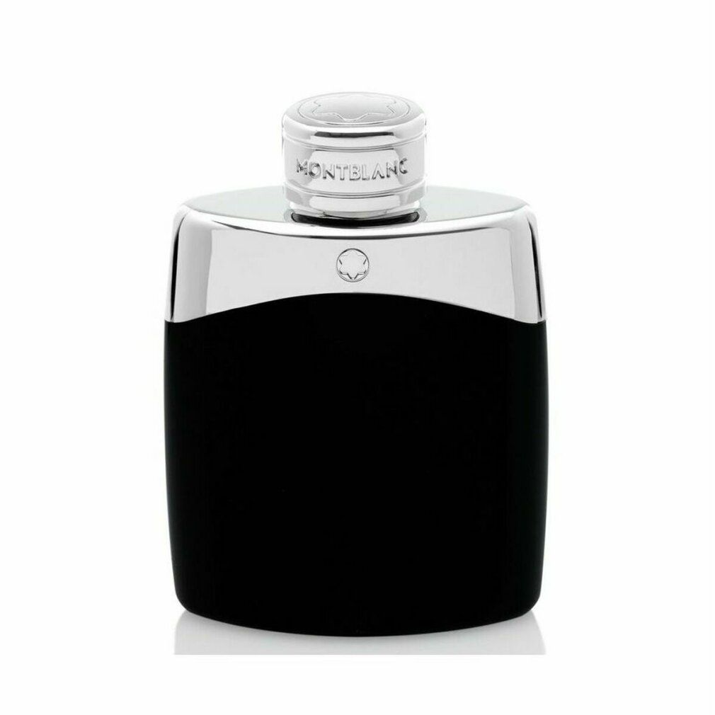 Montblanc Legend Eau de Toilette Flakon, schwarzer Körper, silberner oberer Teil.