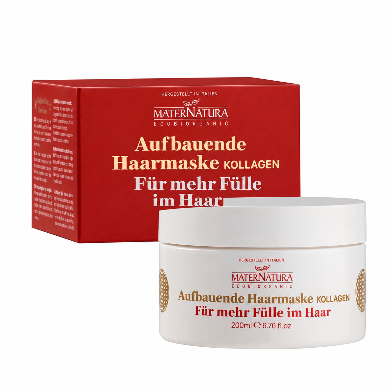 Maternatura aufbauende Haarkur-Tiegel und Verpackung mit Kollagen.