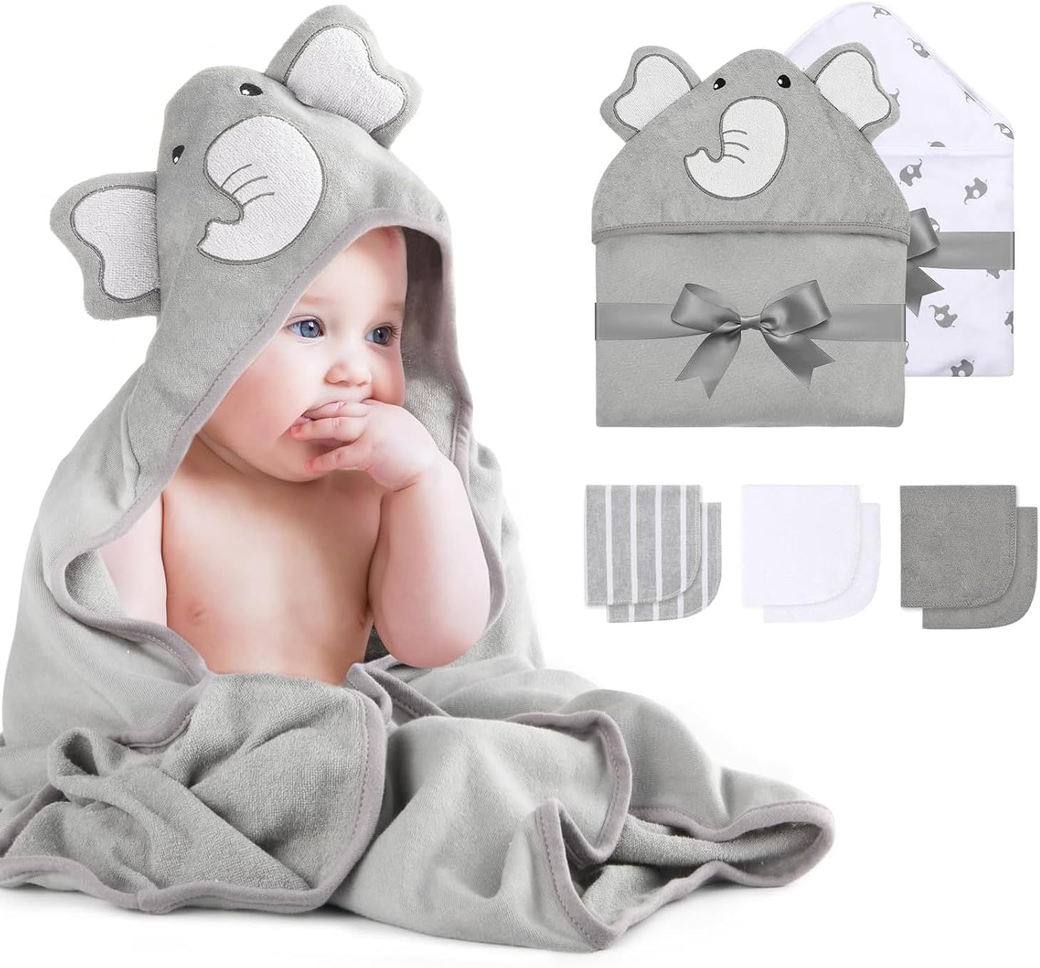 momcozy Baby Badetuch Set, 8-teiliges Babyhandtuch Set