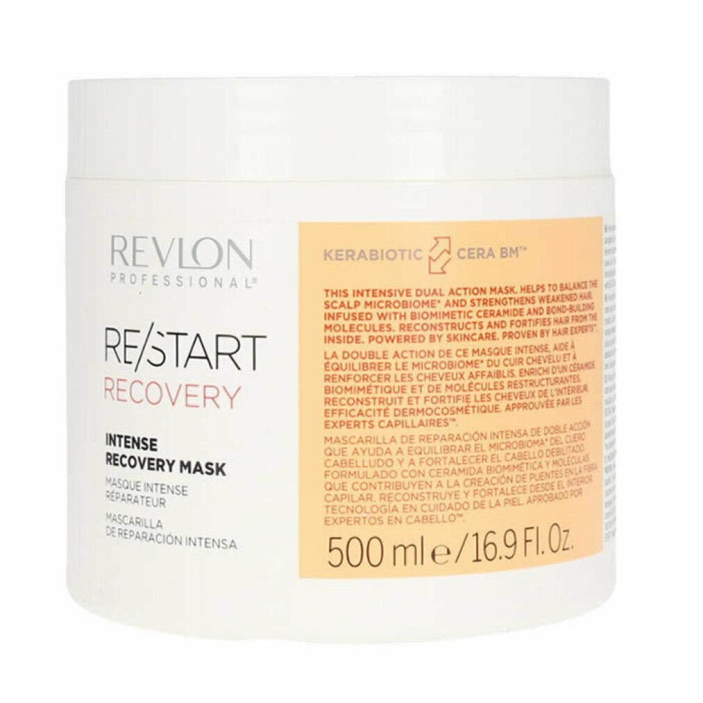 Weißer Tiegel mit Aufschrift RE/START RECOVERY. Text: Intense Recovery Mask. 500 ml.