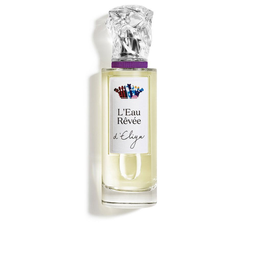 Parfümflasche mit klarem Glas und silbernem Verschluss. Das Etikett zeigt 'L'Eau Rêvée d'Eliya'.