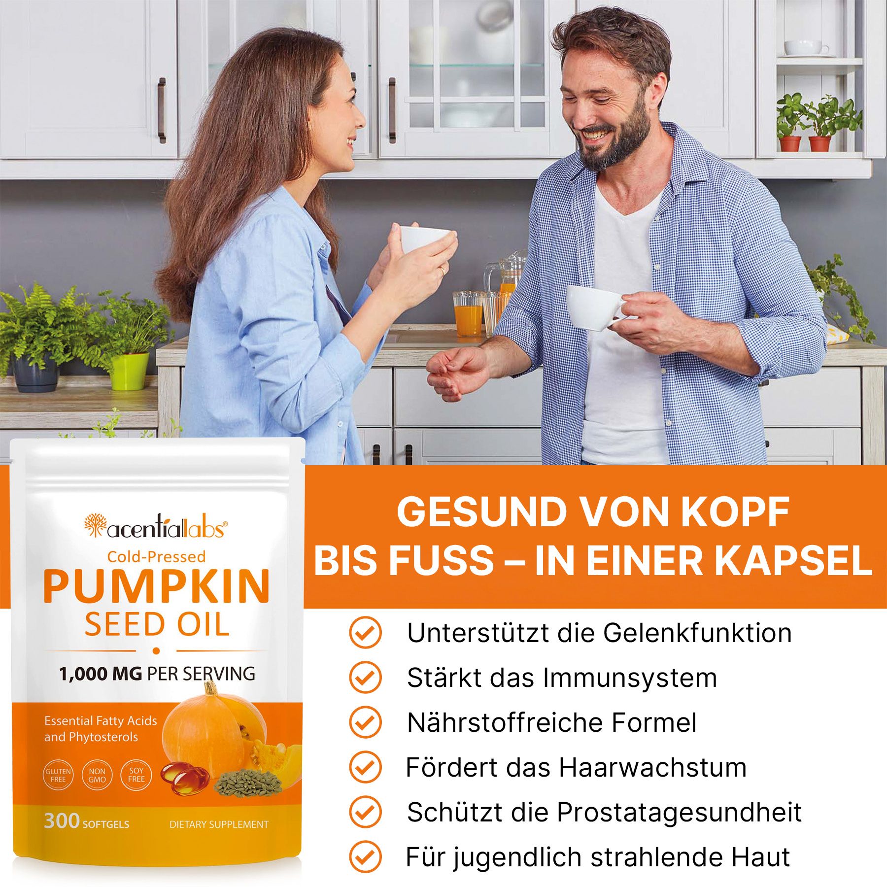 Acentiallabs Kürbiskernöl Sägepalmenöl Softgels Kapseln für Prostata Gesundheit Haare