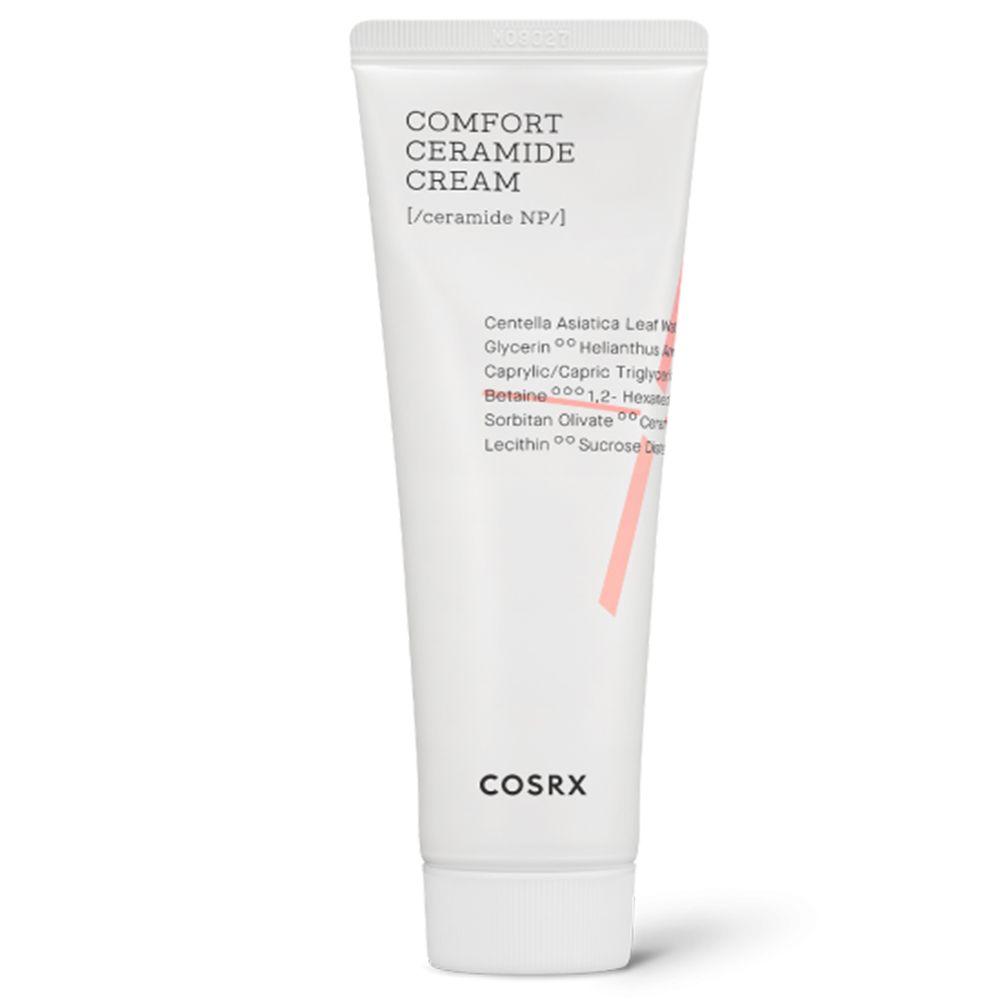 COSRX Comfort Ceramide Cream Tube mit Inhaltsstoffliste.