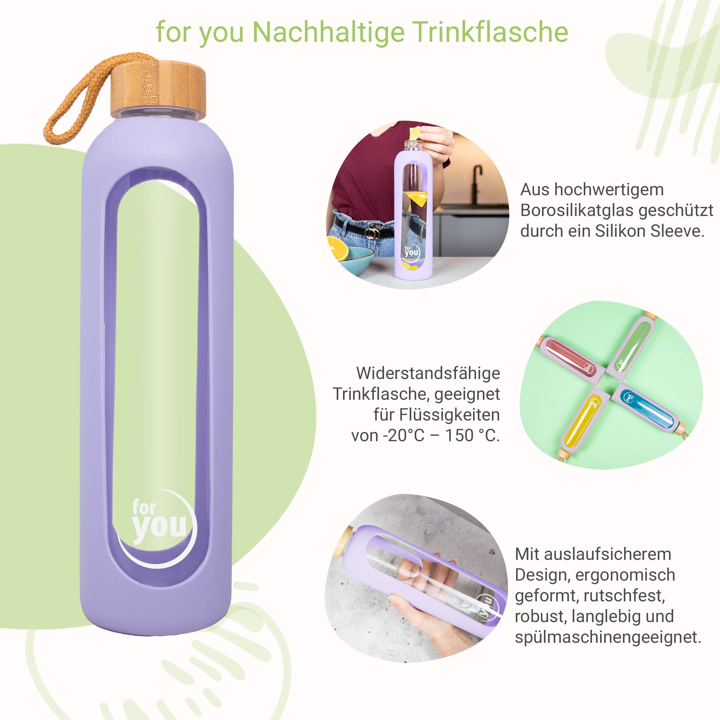 for you Nachhaltige Trinkflasche Dreierpack