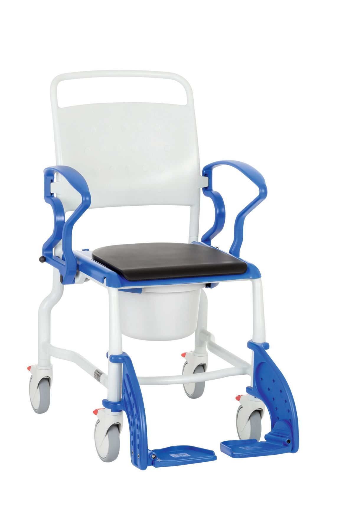 Rebotec Bonn Toilettenstuhl, Jubiläumsmodell "Retrodesign" grau/blau, 5" Räder
