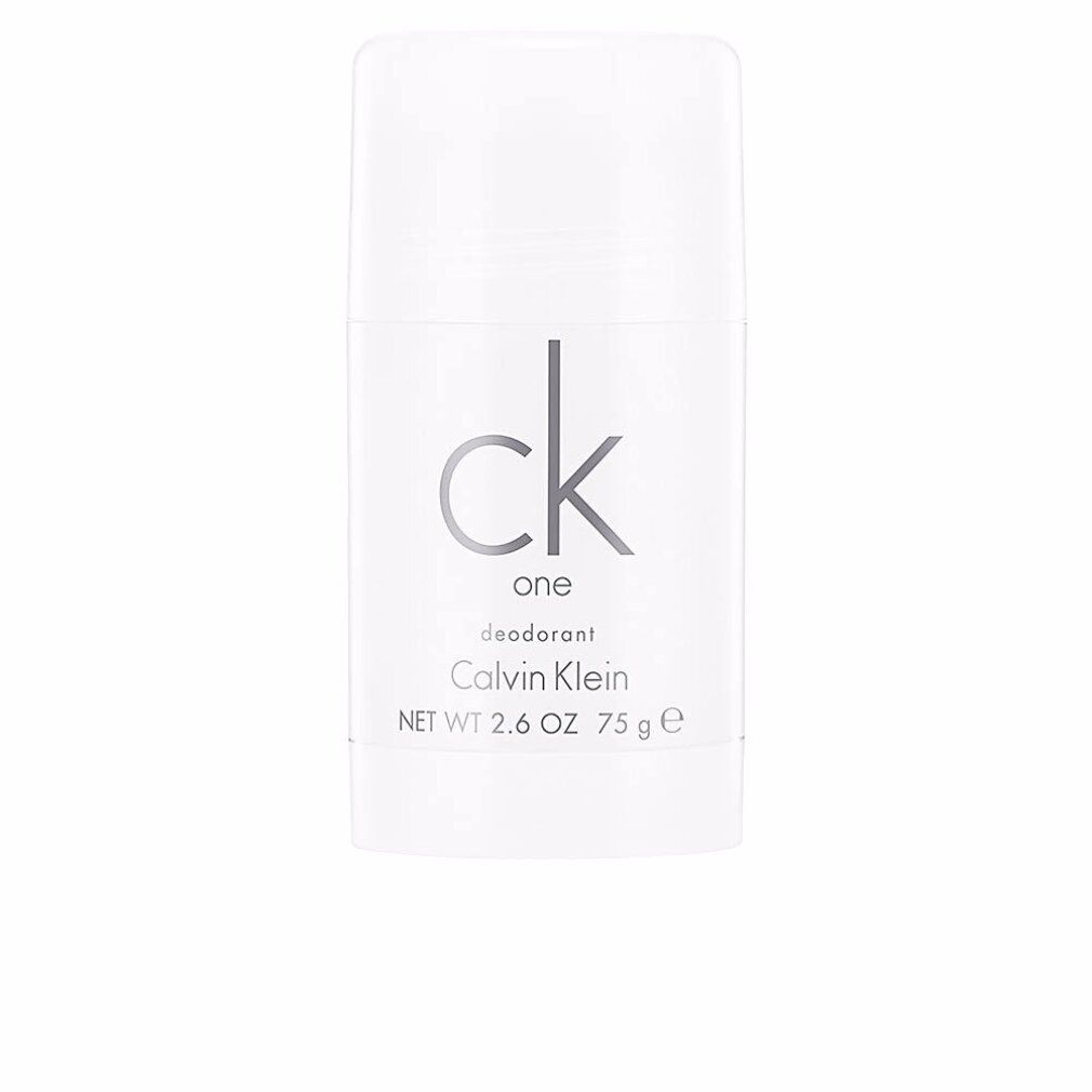Weißer Deo-Stick Calvin Klein One. Schriftzug: ck one, Deodorant, Calvin Klein. Schwarze Schrift.