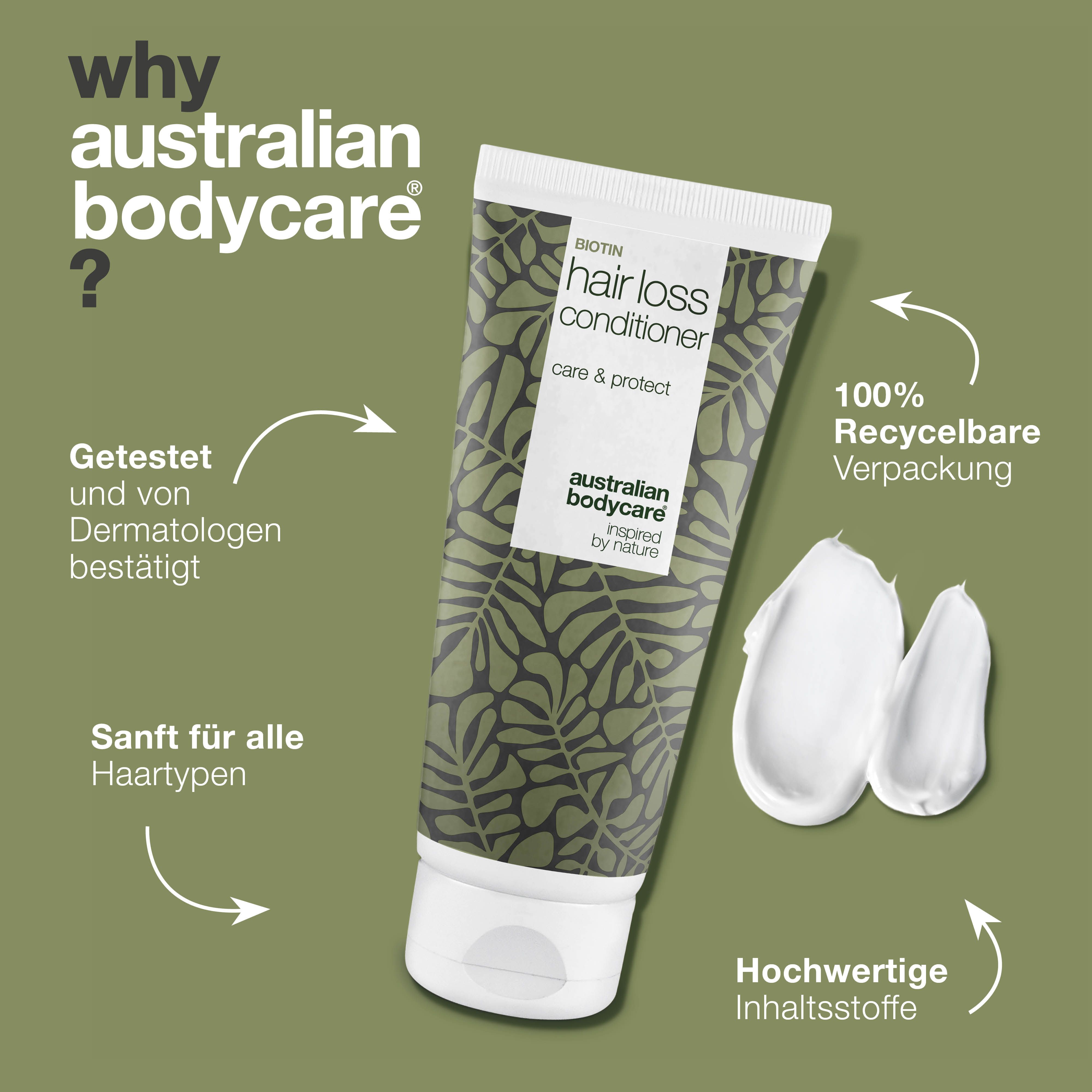 Warum Australian Bodycare? Tube Conditioner. 100% recycelbare Verpackung. Hochwertige Inhaltsstoffe.