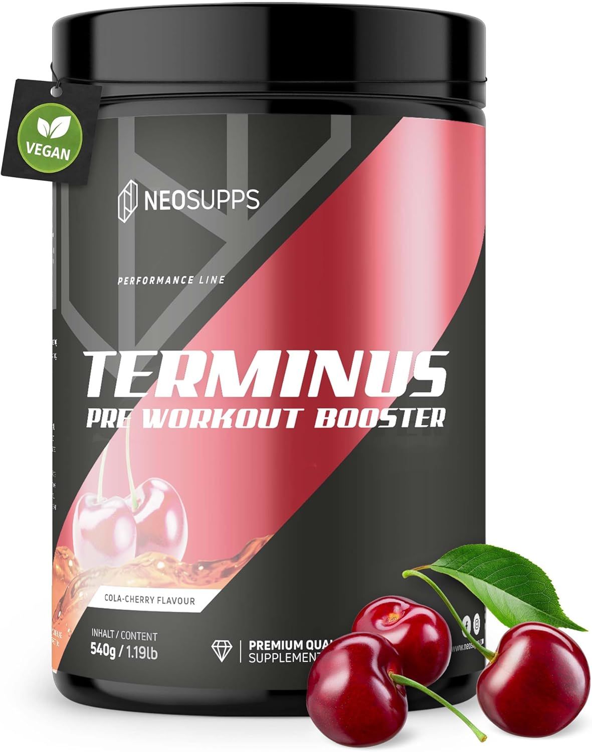 Dose Terminus Booster, Cola-Cherry-Geschmack. Vegan-Siegel. Kirschen. Premium Quality Supplements. 540g/1.19lb.