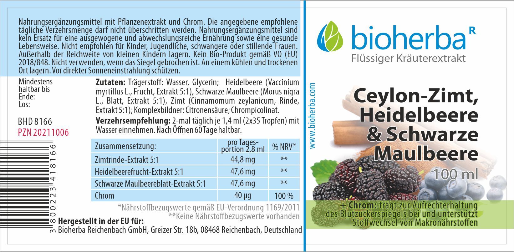 Braune Glasflasche mit schwarzem Deckel. Etikett mit Produktnamen, Marke und Inhaltsstoffen. Flasche steht auf weißem Hintergrund.