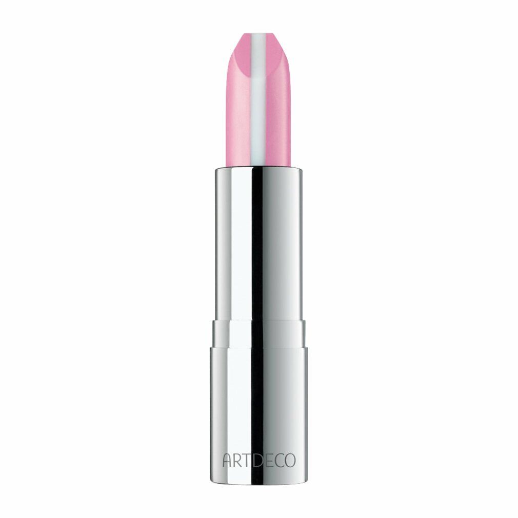 Artdeco Hydra Care Lippenstift. Rosa Lippenstift mit weißem Streifen. Silberfarbene Hülse. Marke Artdeco.