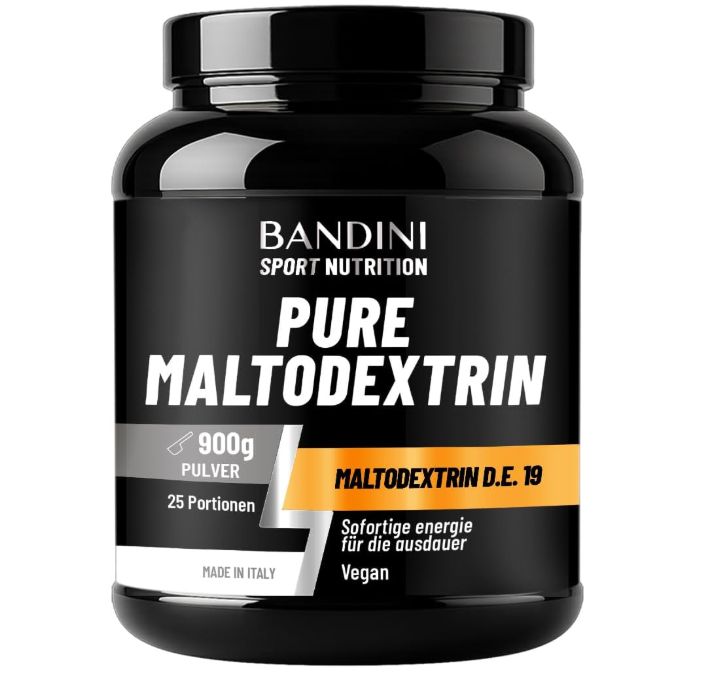 Bandini Pure Maltodextrin Pulver in schwarzer Dose, 900g.